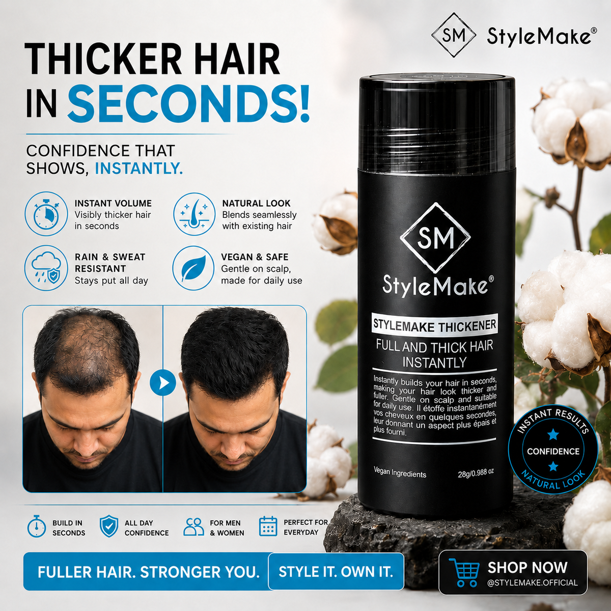 StyleMake Thickener Hair Fibers for Men & Women 28g